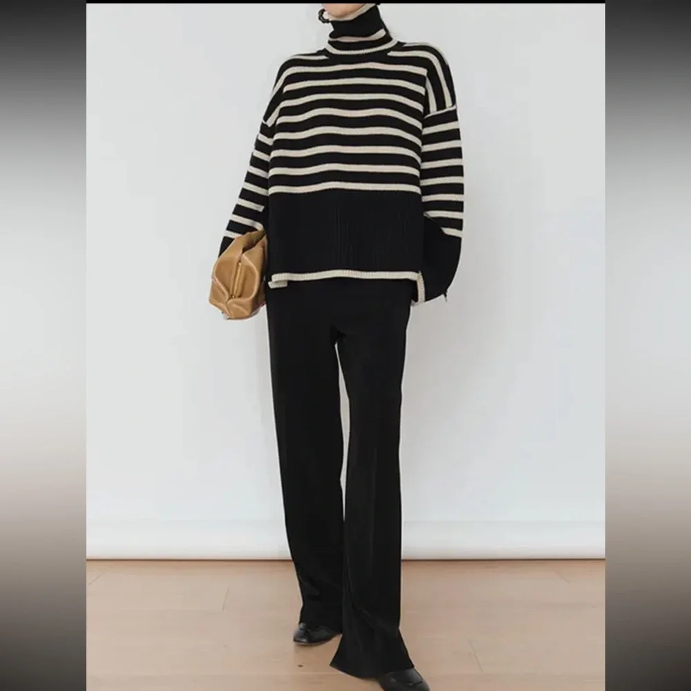 Contrast Color Striped Long Sleeves Sweater - Picture 4 of 4